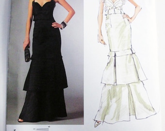 2000s Badgley Mischka Evening Gown Wedding Dress Bridal fitted tiered sleeveless sewing pattern Size 12 14 16 UNCUT FF
