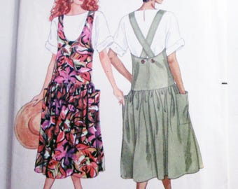 1990s Drop Waist Jumper Dress Overalls sewing pattern Butterick 4907 Size 12 14 16