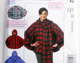Winter Poncho Cape Hood easy sewing pattern McCalls 7202 Size XS S M or L XL XXL  uncut ff