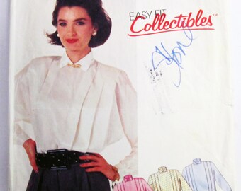 1980s Blouse Top Pleated Tucked Front shirt back button vintage sewing pattern McCalls 2694 Size 12 Bust 34"