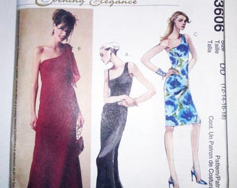 Y2K Cold Shoulder Evening gown Maxi dress Cocktail formal fitted evening elegance sewing pattern McCalls 3606 Size 12 14 16 18 UNCUT