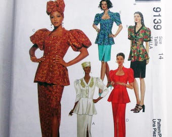 1990s Peplum Top Hat Slit Skirt Mother of the Bride sewing pattern Size 14 Bust 36" UNCUT FF