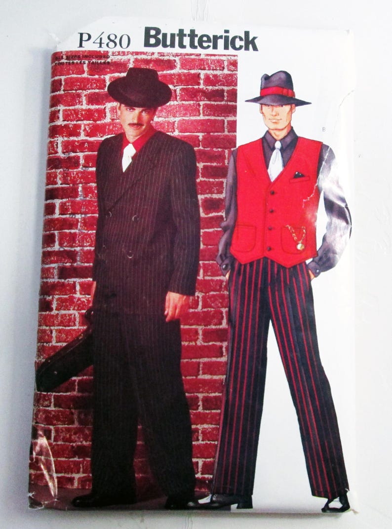 Men's Zoot Suit Gangster Costume Double Breasted Jacket Vest Pants ...