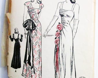 1940s Evening Gown Cocktail Dress Gathered Side Maxi Wedding Dress vintage sewing pattern Butterick 4057 Size 16 Bust 34"