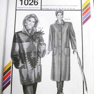 1990S Blanket Coat Jacket Winter Ann Person Stretch & Sew 1026 Bust 30 32 34 36 38 40 42 44 46 UNCUT FF