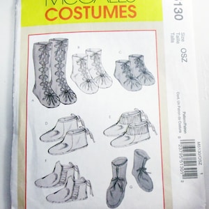 May include: McCall's Costumes pattern featuring illustrations of various costume boots. The pattern includes different styles of boots, such as knee-high boots with lace-up details and ankle boots with bows. The pattern is labeled M5130, size OSZ.