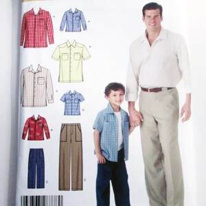 Men's Boys matching Dress Shirt Button Cargo pants sewing pattern Simplicity 4760 UNCUT FF