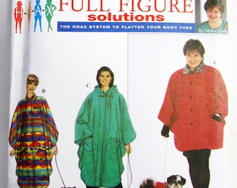 Oversized loose fitting Cape Coat hooded Full Figure dog coat sewing pattern 1990s Simplicity 8386 HOAX Bust 40 42 44 46 48 50 52 54" UNCUT