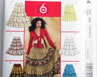 Y2K Tiered Ruffled Skirt Maxi Peasant gathered sewing pattern McCalls 5054 Size 6 8 10 12 UNCUT FF