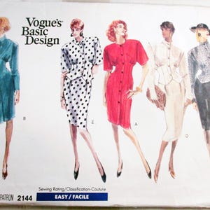 1980s Fitted Dress Blouse Top Stand Collar Suit Jacket vintage sewing pattern Vogue 2144 Size 8 Bust 31.5"