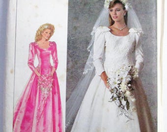 1980s Wedding Dress Bridal Gown Fit Flare Princess seam Bridesmaid Veil sewing pattern Simplicity 7937 Size 12 Bust 34" UNCUT FF