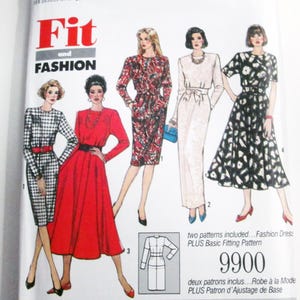 Basic Fitting Shell Sloper Dress sewing pattern 1990s Slim or Flared skirt Simplicity 9900 Size 4 6 8 10 or 12 14 16 18 UNCUT FF
