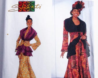 1990s Shanti Peplum Jacket Flared Skirt sewing pattern Simplicity 7380 Plus Size 20 22 24 Bust 42 44 46" UNCUT FF