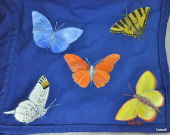 Butterflies Blue Cotton Shopping Tote Bag Hand Painted Artist Signed Jackie Wells