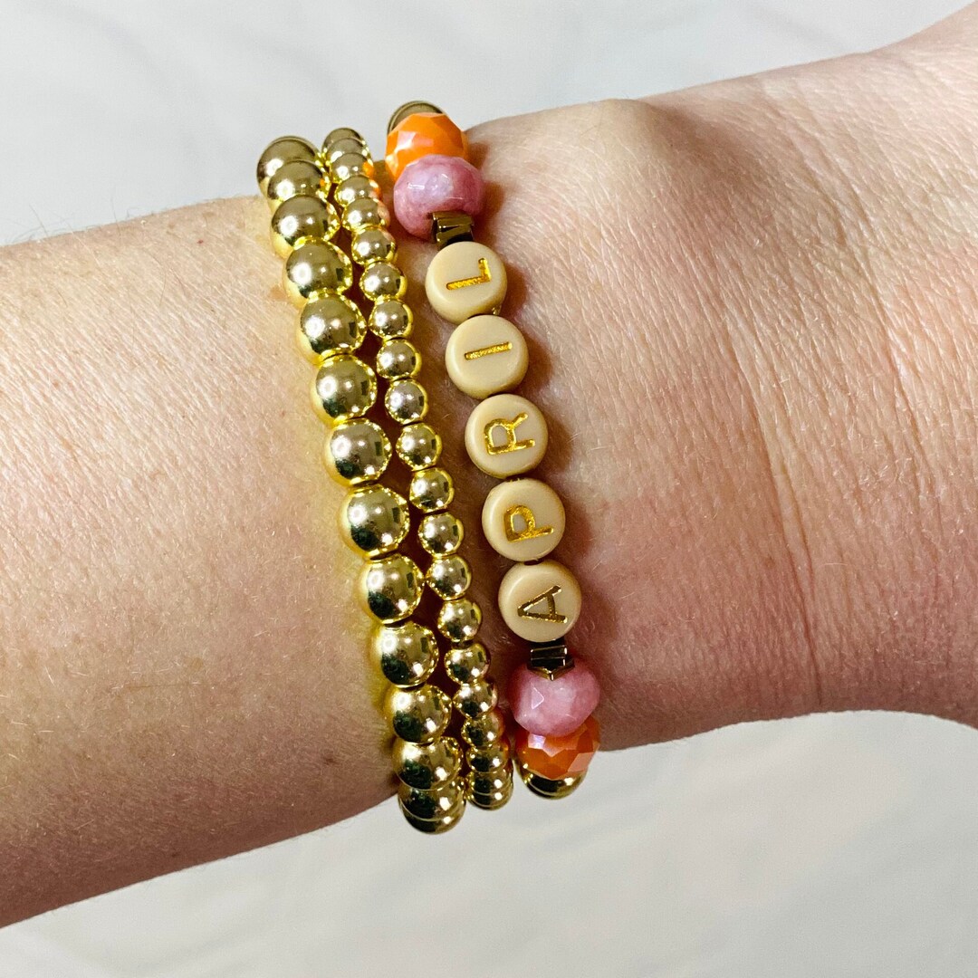 Handmade Gold Bead Bracelet Set With Name Gold Beaded Bracelet Stacks