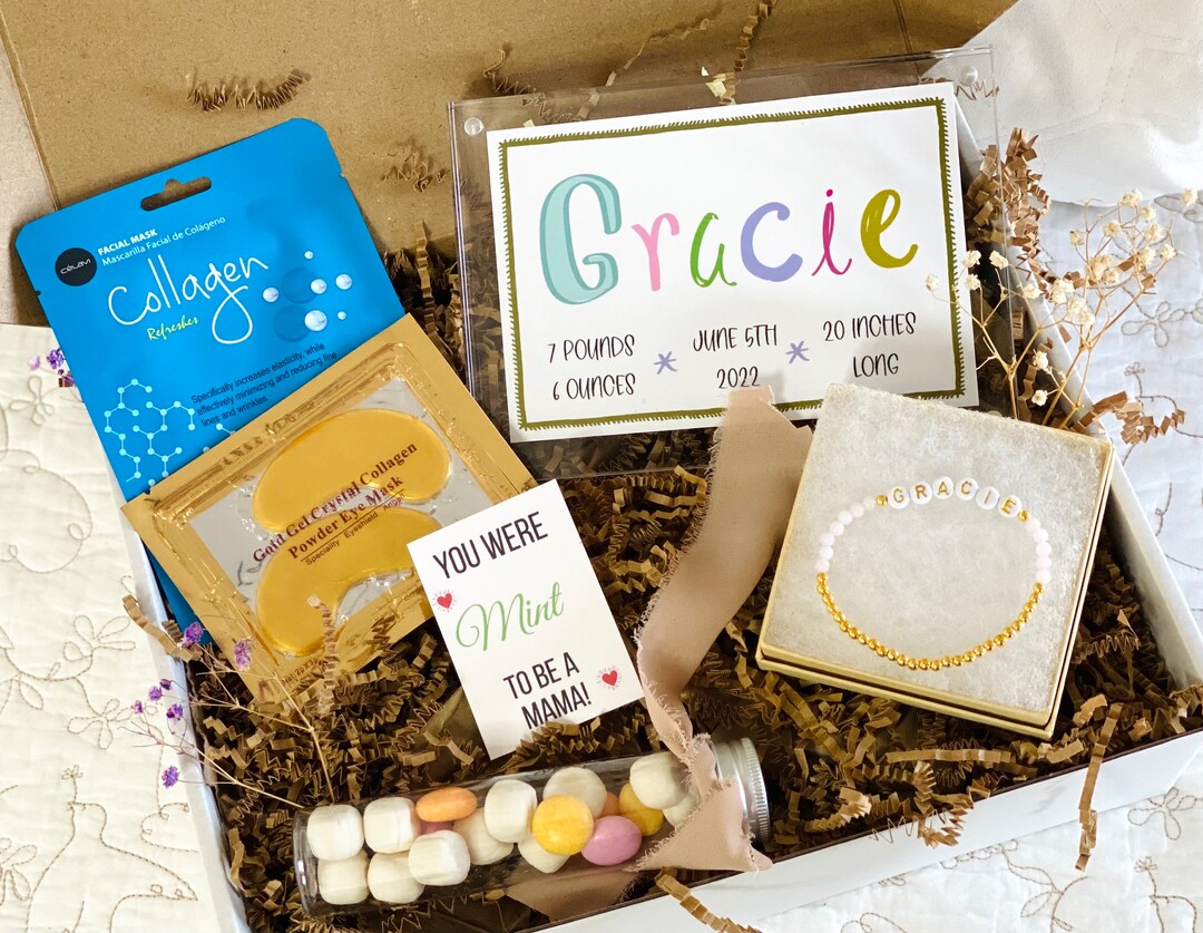 Post Partum Gift Box for New Mom Personalized Birth Announcement New