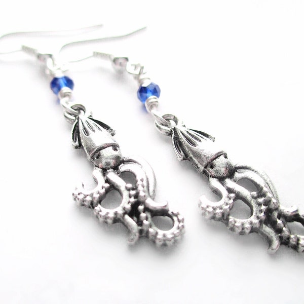 TINY SQUID earrings cobalt blue earrings charm earrings beach earrings