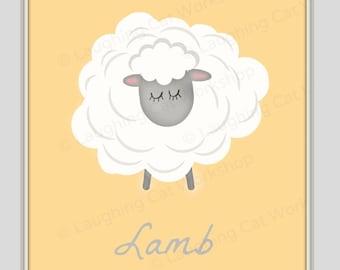 Children's Lamb Art Cute baby nursery decor kid's sheep art Farm animal art Baby Animal Art Toddler's Room art Neutral nursery decor