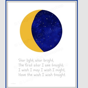 Star Art Whimsical Baby Nursery Rhyme Decor Children&#39;s room decor Moon sky Art Celestial Nursery Art English Nursery Rhyme Art Kid Room