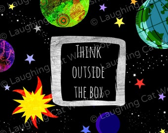 Think Outside Box Solar System planet art Inspiration Success Leadership Education back to school teacher poster office decor Nursery decor