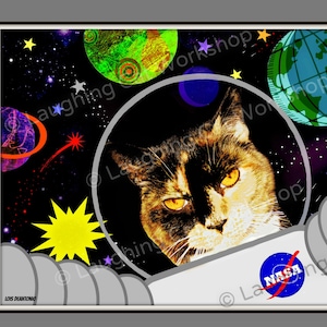 Cute kid art Funny Cat print Funny outer space planet nursery decor solar system print boy room decor funny cat meme cute astronaut print