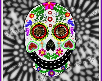 Sugar Skull art print skull poster Cinco de Mayo Mexican folk art fiesta decor Hipster dorm art Whimsical Tattoo Skull art Halloween decor