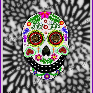 Sugar Skull art print skull poster Cinco de Mayo Mexican folk art fiesta decor Hipster dorm art Whimsical Tattoo Skull art Halloween decor