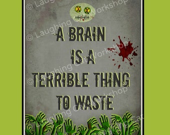 Funny Zombie art print Back to school Education Classroom poster Apocalypse dorm brain art zombie lover gift Halloween the walking dead art