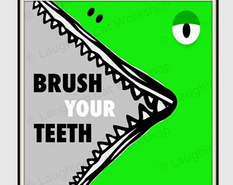 Brush your Teeth art Alligator art Kid Bathroom Art print Health Education Poster Dentist art children bathroom decor Gator Crocodile art