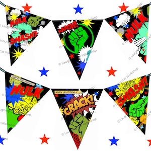 Action superhero Banner Children birthday party download Printable Kid party decor comics room decor Baby nursery decor Superheroes wall art