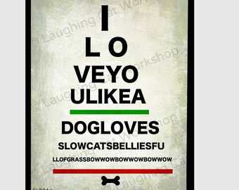 Whimsical Dog art Print funny Pet lover gift Vintage Eye chart Ophthalmologist optometrist doctor medical office decor vet gift eye print