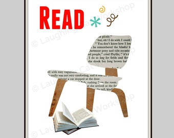 Read Modern Art Print Back to School Language Arts education English poster Dictionary Book Art Contemporary Retro Chair art print