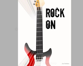 Rock and Roll Rock Star art print Funny Quote Teens room decor Red Black Electric Guitar art print Joke print retro old school Music poster