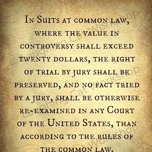 7th Seventh Amendment US Constitution art print Attorney Lawyer art Civil Right Trial by Jury Appeal History Teacher Back to School Poster
