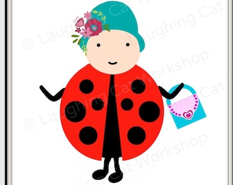 Cute Ladybug Art Girl Nursery Decor Children Playroom Decor Ladybug Garden art Print Funny Lady Bug Art Girls Room Decor Kid's Insect art