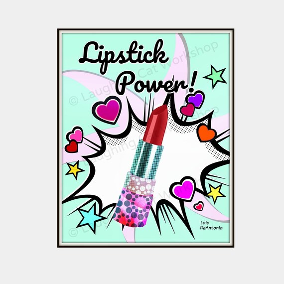 Lipstick Art Superhero Comics Bathroom Decor Girls Bathroom Etsy