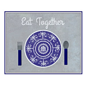 Family dinner sign kitchen wall art blue kitchen wall decor Family print eat wall art Family Wall Art Quote print blue dining room decor