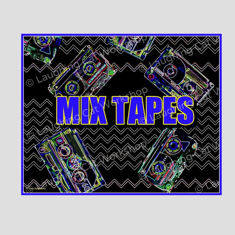 Cassette Tape Art Print 80s art Neon Pop music wall decor mix Etsy