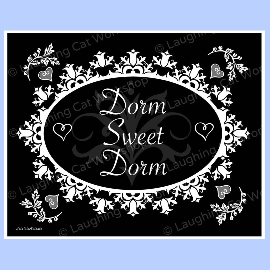 Dorm Sweet Dorm Art Black and White Dorm Room Sign Teen Girls Room Back ...