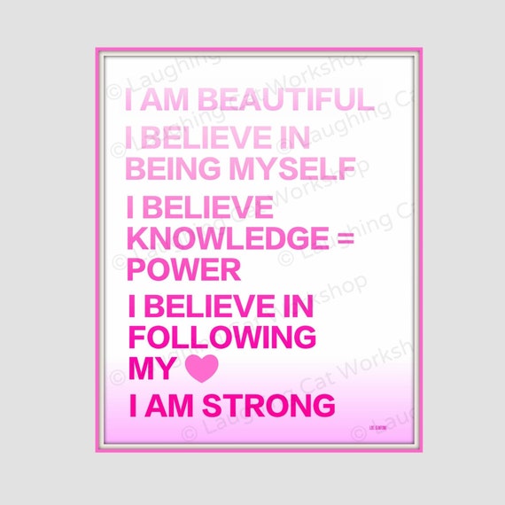 Inspirational Art Print Hipster Girl Power Quote Beautiful Strong Affirmation Wall Art Girly Dorm Room Decor Teen Girl Pink Bedroom Decor