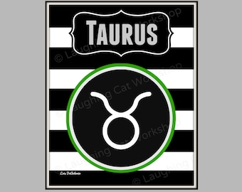 Taurus art print Taurus Bull Zodiac poster Hipster dorm art Retro sun sign Horoscope Astrology art Black White print May April birthday gift