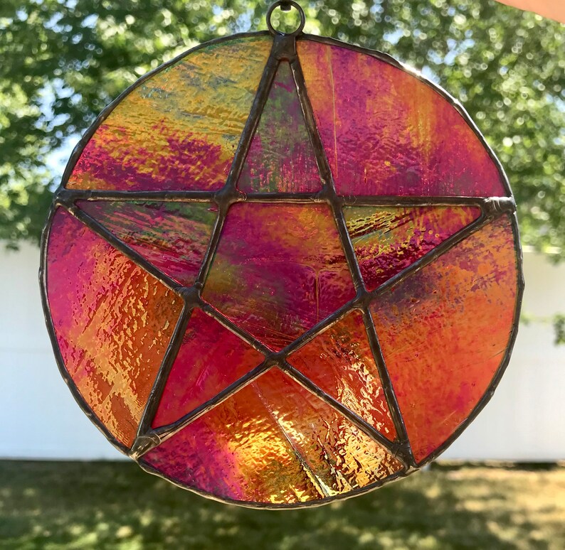 Stained Glass Red Pentacle Iridized Superlatite Super sale period limited