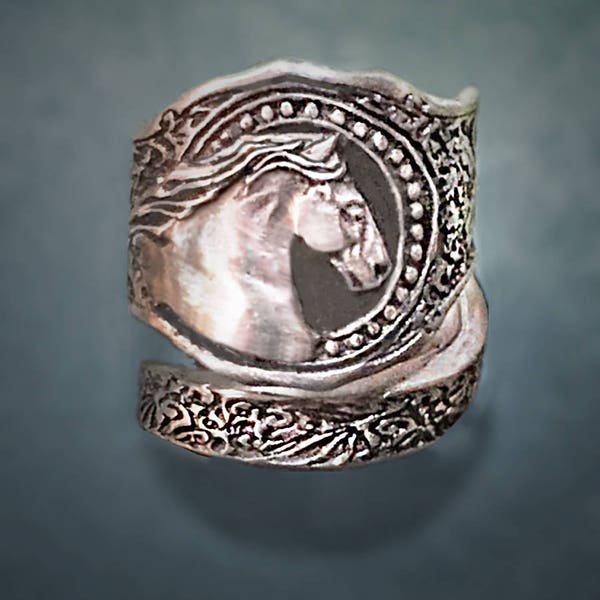 Horse Rings, Gypsy Vanner Horse, cigar band ring in silvery pewter, adjustable