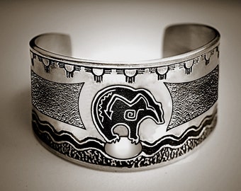Native jewelry, Native Spirit Bear Cuff bracelet, Native Inspired cuff handmade by artist USA in silvery pewter