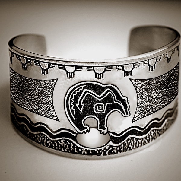 Native jewelry, Native Spirit Bear Cuff bracelet, Native Inspired cuff handmade by artist USA in silvery pewter