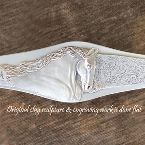 Stallion Cuff Bracelet, Friesian Horse head in high relief, handmade image 4