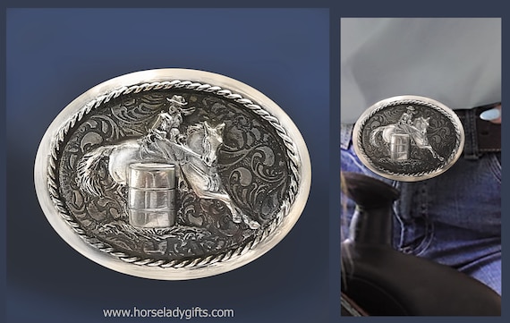Barrel Racer Horse & Rider Belt Buckle for Women, 4 X 3 Inch  display picture 1