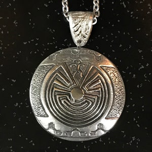 Man in the Maze, labyrinth pendant in mirror polished pewter