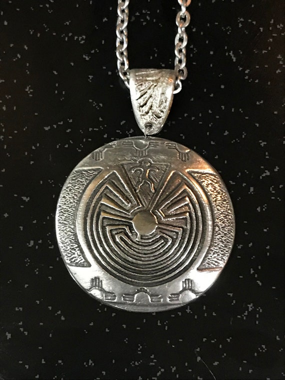 Man In The Maze Labyrinth Pendant Mirror Polished Pewter - Man In The Maze Pendant Man In The Maze Labyrinth Pendant Mirror Polished Pewter - Man In The Maze Pendant