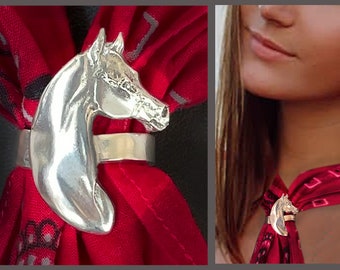 Scarf Slide, Arabian Horse head in polished pewter